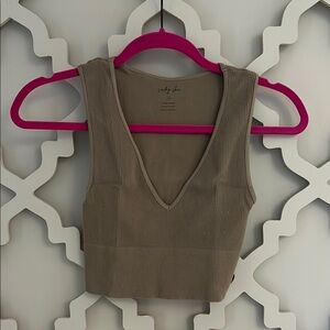 Beige Fitted Crop Tank Top